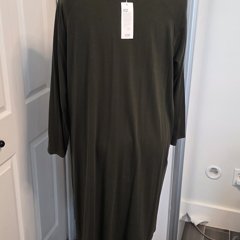 Eileen Fisher Seaweed Green Crew Neck Dress - Picture 2 of 5